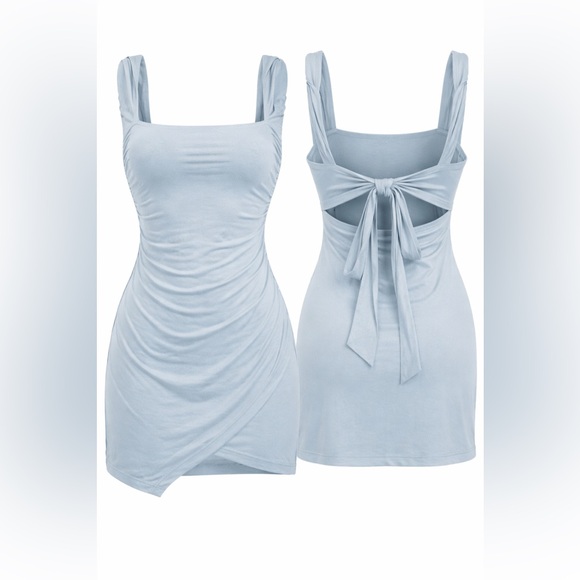 HALARA Dresses & Skirts - Halara SoftlyZero Tie Back Mini Dress Light Blue XS Athleisure Open Back